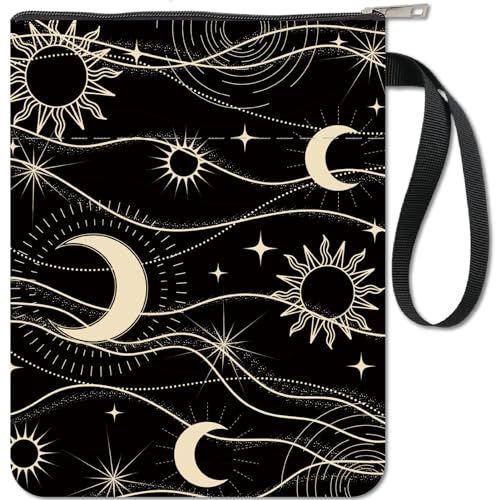 CRASPIRE Moon Book Sleeve Sun Protector Star Black Fundas para Libros para Libros de Bolsillo Funda de Tela Lavable para Libros con Cremallera Y Bolsillo Adicional para Amantes de los Libros Regalos