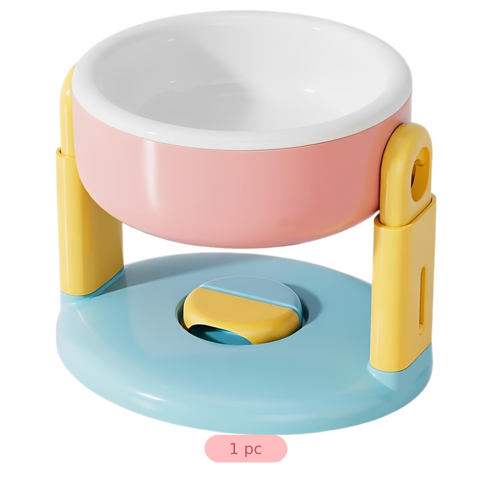 Comedero ergonómico para perros y gatos, altura ajustable, con bandeja de cerámica, soporte en forma de T, rosa y blanco, 19 x 16 x 14,5 cm