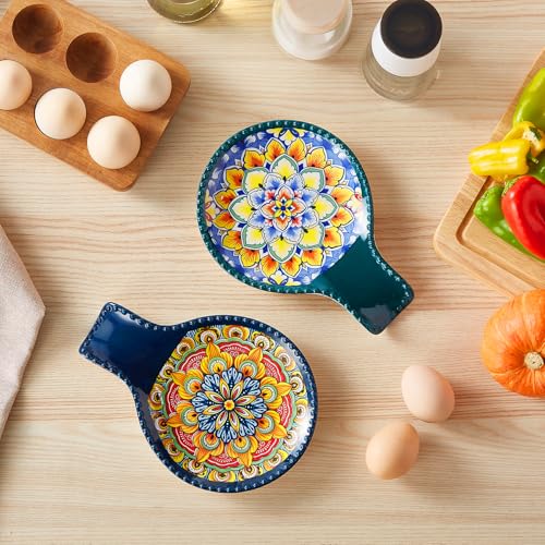 Image of vancasso 7.7 Inch Ceramic Spoon Rest Set of 2, Bohemian Spoon Holder, Dark | Holds Spoons, Spatulas, Ladles, and Tongs, Bohemian Design, Stove Top and Countertop, Dishwasher and Microwave Safe Ceramic