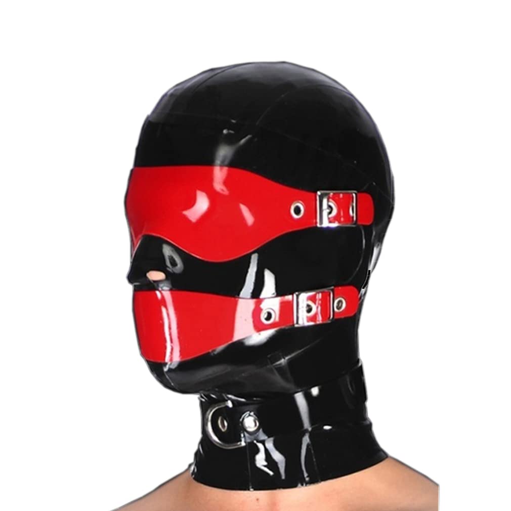 Sexy Latex Tête Couverture,SM Masque,Capuche,Couvre-Chef Pour Halloween Cosplay Le Jeu Party Vêtements Club Unisexe,Masque Amovible Pour Les Yeux Et La Bouche,Élastique,Respirant-black+red||XS