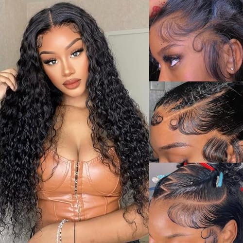 Image of 13x6 Lace Front Wigs Human Hair 200% Density Deep Wave Wig for Women 22 Inch HD Transparent Deep Wave Lace Front Wigs Human Hair Glueless Wet and Wave Human Hair Wig Pre Plucked Curly Human Hair Wig