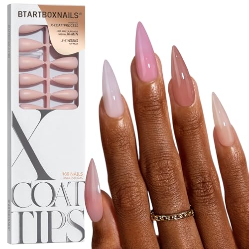 BTArtboxnails XCOATTIPS Bare 5-Shades Nude Press on Nails - Long Stiletto Press on Nails, 4-Week Wear, Easy Apply, Soak Off, Salon Quality Value at Home, 16 Sizes - 160 Fake Nails