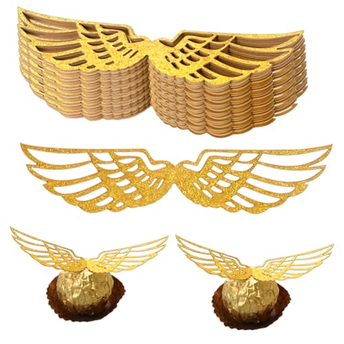 YUZNA 100 piezas Decoración de Cupcakes Dorados, Alas Doradas Cupcake Toppers Decoración, para Decoraciones de Cumpleaños Fiestas, Adornos de Chocolate con Alas de Snitch Doradas Decoración