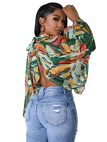 Sexy Tops for Women Party Club Night Batwing Sleeve Chiffon Sheer Self Tie Back Front Open Women Shirts Casual Summer4