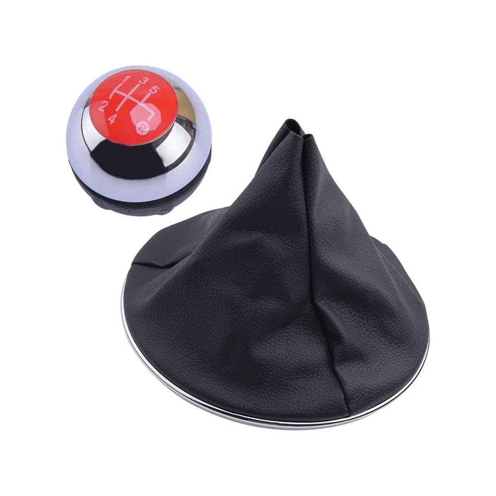 POANBCGY Shift Ball Joint 5 Speed Car Gear Shift Shifter Knob Head Ball + Stick Cover Boot Gaiter for Fiat 500 2012-2018 Chrome Silver & Red