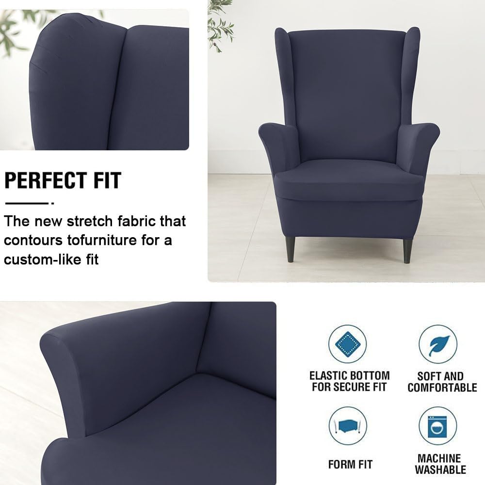 Highdi - Funda Para Sillón De Orejas Elástica 2 Piezas Con Funda De Cojín Y Otomana - Protector Antimanchas, Color Burdeos