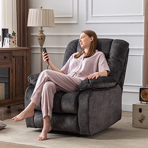 Anjhome Overstuffed Massage Recliner Chairs With Heat And Vibration, Soft Fabric Single Manual Reclining Chair For Living Room Bedroom (Grey) #TOP1