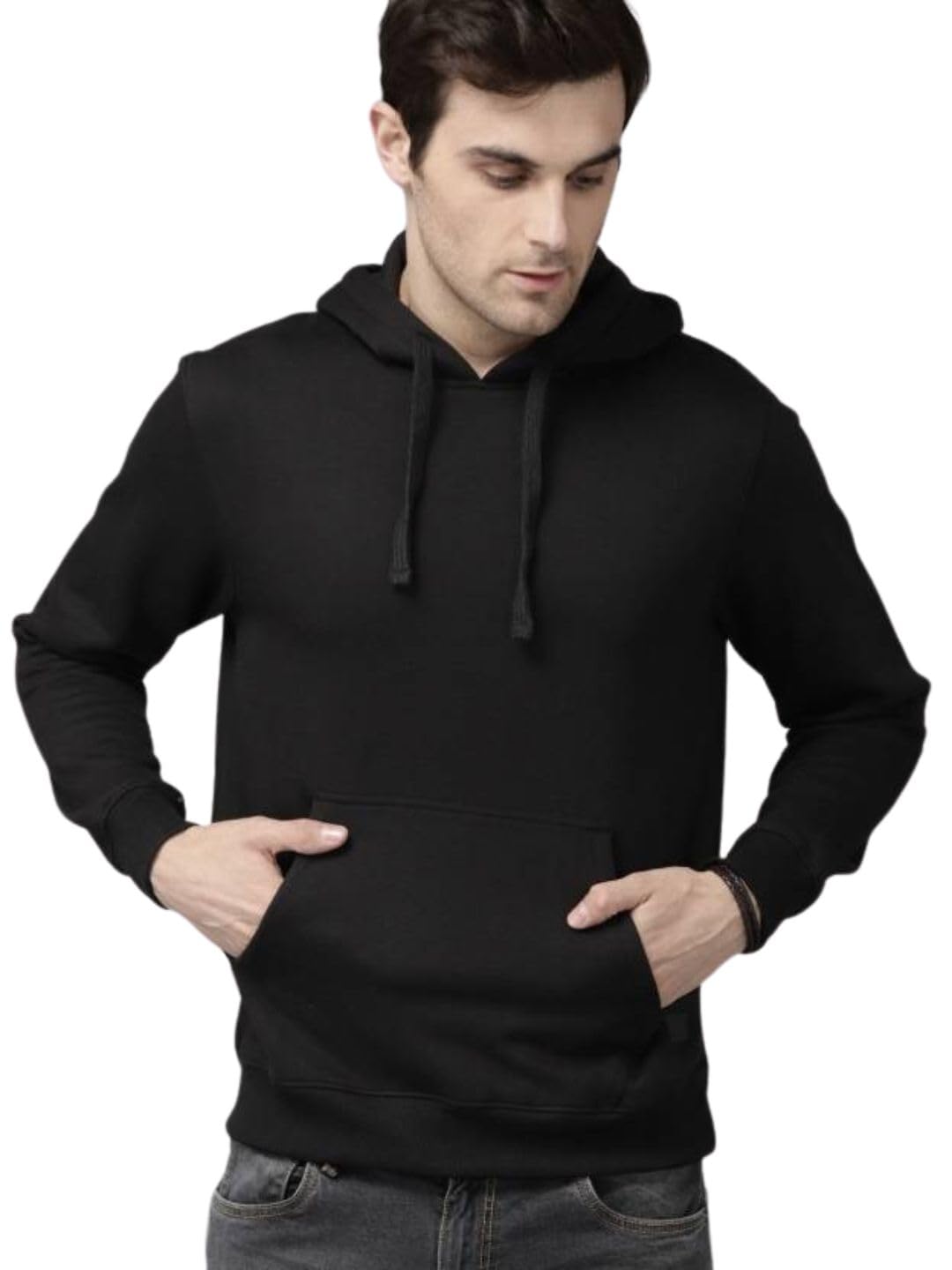 Men Elegant Black Fleece Solid Long Sleeves Hoodies Regular Fit Sweatshirts (Ss-6003-Black-Xl)-picture-11