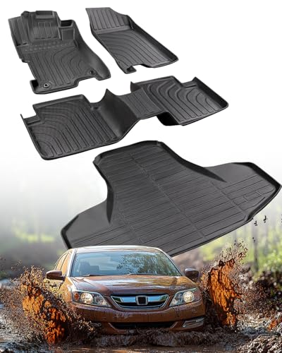 Image of DiffCar for Honda Accord Floor Mats 2008 2009 2010 2011 2012 (Gas Only), All-Weather TPE Car Accessories for 8th Accord Sedan (Not Fit Coupe), Interior Rubber Car Floor Mat & Trunk Liner, Black Rugs
