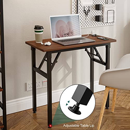 31.5" Computer Desk, Home Office Writing Study Desk With Power Outlets, Workstation Small Tables No Assemble Requied, Stable Metal Frame, Walnut #TOP5
