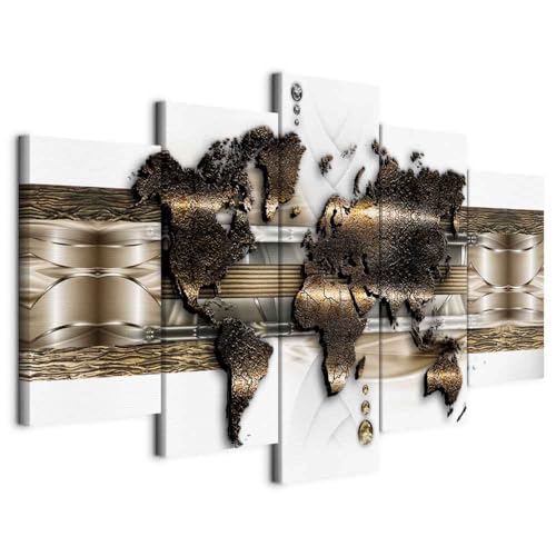 B&D XXL - Weltkarte Bilder für Wohnzimmer 200x100 cm 5 tlg Modern...