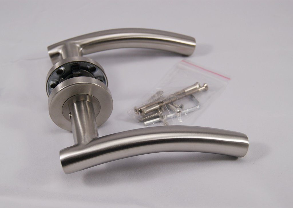 ArcWare Architectural Limited5 X Pairs Arched T Bar Lever Door Handle On Rose, Satin Stainless Steel