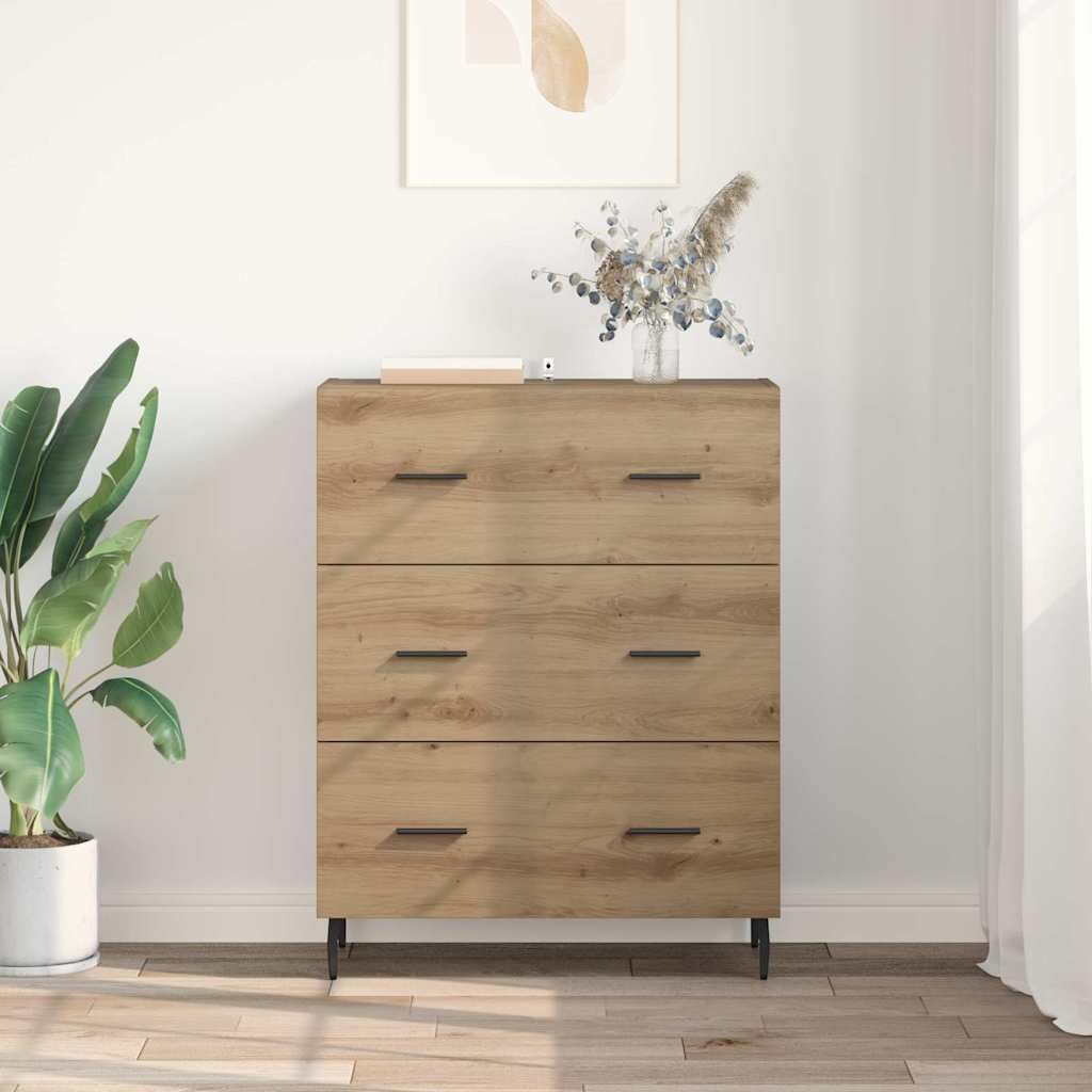 Aparador de 69,5 x 34 x 90 cm, madera de roble Artisana de hierro, diseño moderno con cajón, resistente y duradero, para salón, pasillo, dormitorio