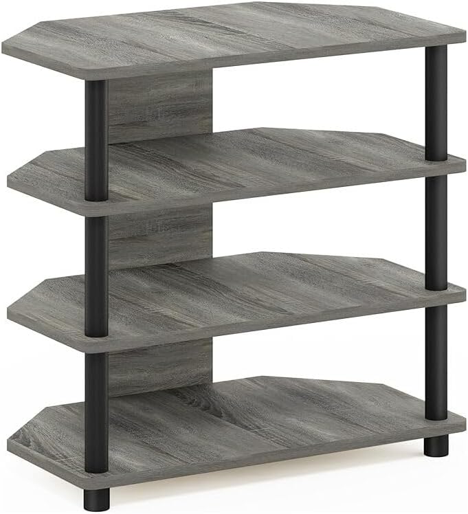 HomeStock Bohemian Bliss Easy Assembly 4-Tier Petite TV Stand 23.7W x 23.2H x 14.6D Inches PVC Tubes Construction French Oak Gray