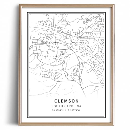 Clemson South Carolina Poster - Minimalist Black White Wall Art - Clemson Street Transit Map Print Picture - Clemson Art Wall Decor - Map Poster of Clemson City - Decorative Artwork Souvenir Gift