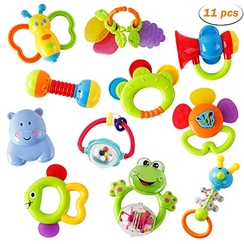WISHTIME Hochet de Dentition Ensemble Bébé Jouet Shaker Grab Hochet Bébé Infantile Nouveau-Né Jouets Jouets Éducatifs Tôt pour 3 6 9 12 Mois Garçons Filles Bébé Cadeaux