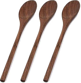 3PCS Wooden Spoon for Cooking 13.6" Slotted Spoon Walnut Wood Mixing Spoon for Soup Stirring Nonstick Kitchen Serving Spoons Scooper Utensil Long Comfortable Handle Finish Tableware