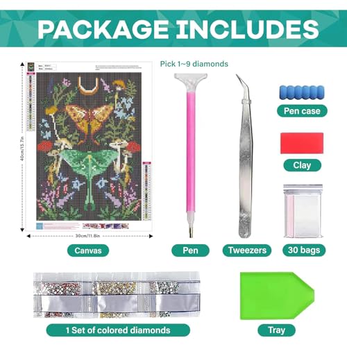 Image of SANYUN Diamond Art Kits for Adults-Luna Moth,Diamond Painting Kits for Beginners Flowers & Mushroom,Moon DIY Full Drill Paint by Diamonds for Home Decor Gifts 12 X 16 Inch