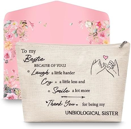 Bestie Gifts for Women, Besties Makeup Bag Gift, Cute Unbiological Sister Make Up Bag Presents, Handmade Friendship Cosmetic Bags for Graduation Birthday Valentine Women’s Day Easter Christmas