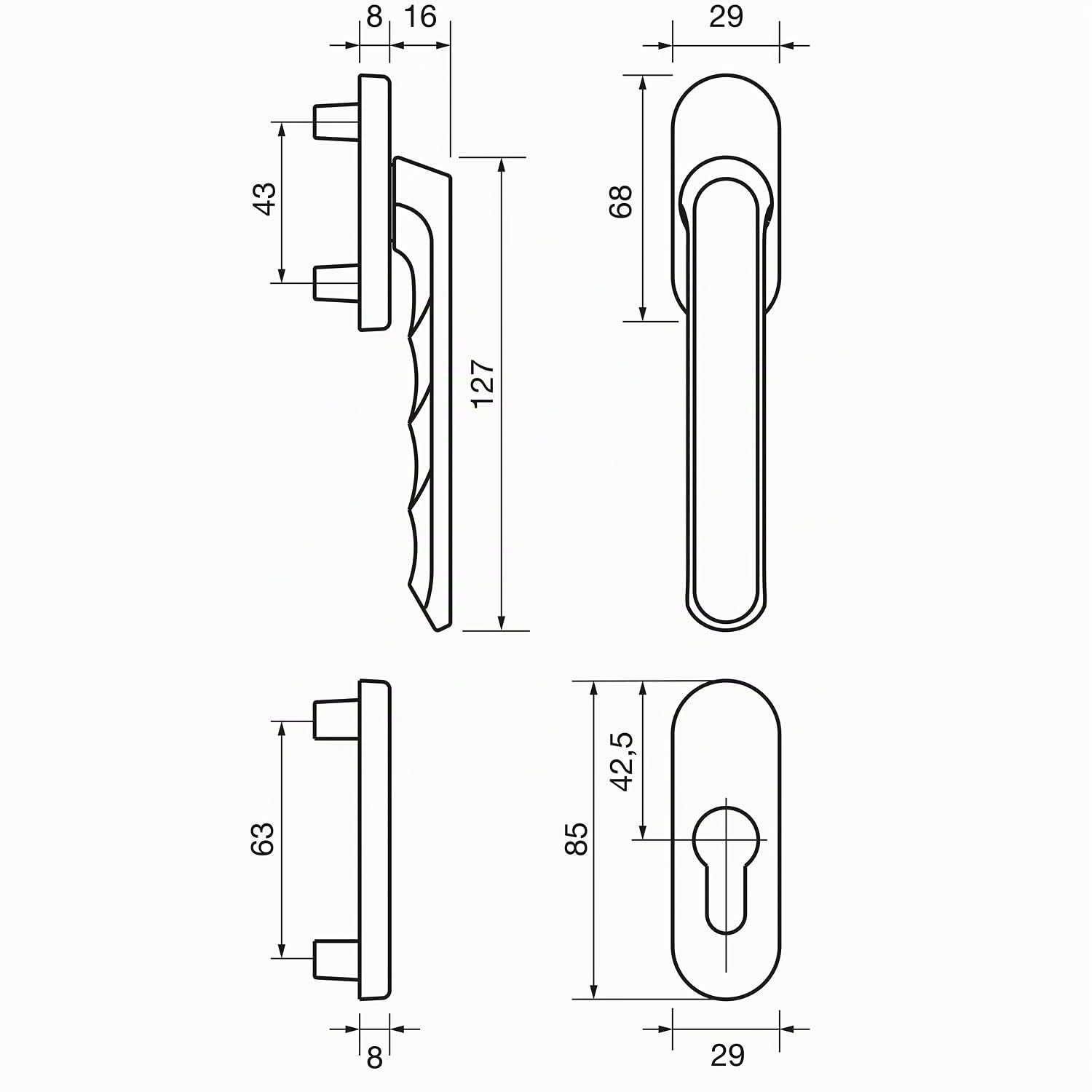 HOPPE Liège 3419860 Poignée de porte de balcon demi-garniture extérieure plate Argent anodisé
