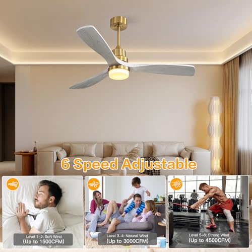 Image of Sofucor Smart Ceiling Fan, 52 inch Low Profile Ceiling Fans with Lights and Remote, Compatible with Alexa /Google /App, 3-Color Light 6-Speed DC Motor Reversible Timer for Bedroom Living Room Patio Outdoor