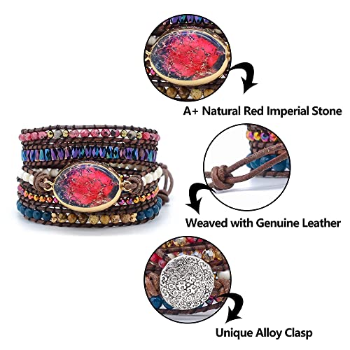 Teepollo Handmade Jasper Turquoise Amethyst Boho Wrap Bracelets For Women-Healing Natural Stone Beads Crystal Bohemian Bracelets Collection For Women Girl #TOP2