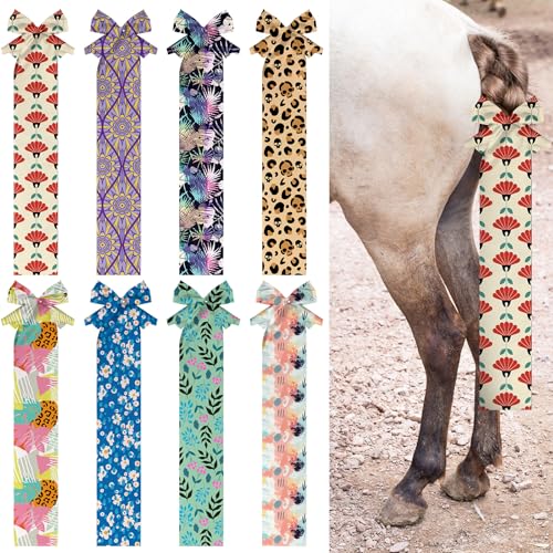 Eccliy 8 Pcs Horse Tail Bag Breathable Guard Stretchy 22 Slip on Horse Care Tail Wrap 2 Strand Closure Straps Grooming Supplies to Keep from Dirt Breakage Rubbing 8 Designs