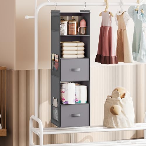 YOUDENOVA Hanging Closet Organizer, Hanging Shelves with Drawers, Dark Grey - Image 5