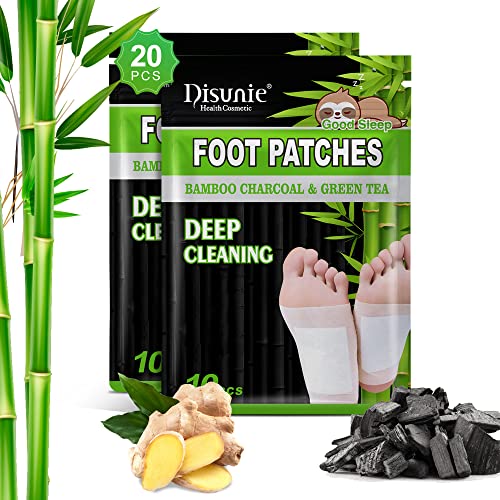 Disunie Detox Foot Pads, Natural Bamboo Charcoal Foot Pads, Deep Cleansing Foot Pads, Foot Patches for Relieve Stress, Improve Sleep, 20Pcs