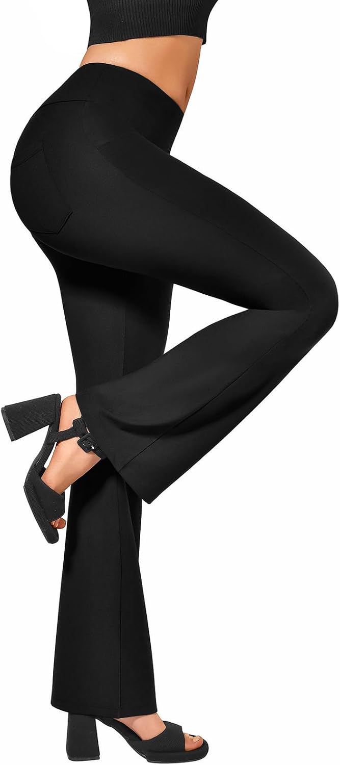 Women's Flare Leggings with Pockets High Waisted Bootcut Yoga Pants — view 2