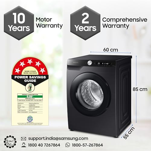 Image of Samsung 8 kg, 5 star, Eco Bubble Technology, AI Control, Wi-Fi, Fully-Automatic Front Load Washing Machine (WW80T504DAB1TL, Hygiene Steam, Black Caviar, Awarded as Washing Machine Brand of the year)