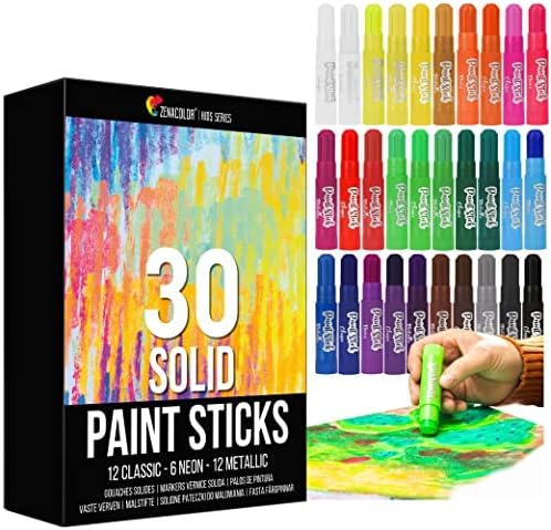 Tempera Paint Sticks (30 Large Paint Sticks) - Paint sticks for Kids Washable - Safe Arts and Craft Paint Sticks for Toddler or Child Use - For Wood Paint, Glass Paint, Rock Paint, or Poster Paint