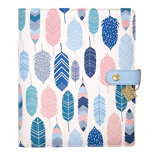 Pukka Pad Carpe Diem A5 Planner with Undated Weekly & Monthly Inserts, Dividers, Stickers & More - Faux Leather Cover with Internal Pockets & Gold Metal Ring Mechanism - 10 x 9.5 x 2in, Feathers