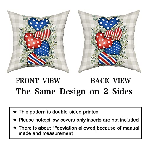 4Th Of July Polka Dot Stripes Throw Pillow Covers 16X16 Inch Blue Red Love Hearts Buffalo Plaid Leaves Pillow Cases American Independence Memorial Day Patriotic Decorations For Room Couch Porch Set 2 #TOP3