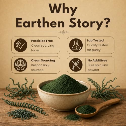 Image of Earthen Story Organic Spirulina Powder, 100g | Lab Tested for 250+ Pesticides | Plant Based Superfood