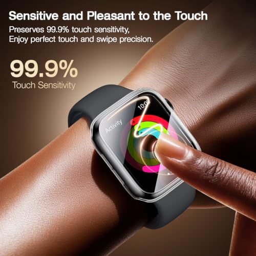 Image of LK Case for Apple Watch SE3 /SE2 /SE 44mm Series 6 /5 /4 with Screen Protector | 2Pack Touch Sensitive Ultra-Thin Bumper Full Protective Cover Hard PC Case Tempered Glass for iWatch 44mm, Clear