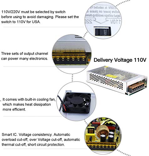 Image of 10A 120W 12V DC Power Supply, Universal Regulated Switching AC 110V /220V to DC Converter (SMPS) Transformer Driver Adapter for LED Strip Lights, CCTV Camera System, 3D Printer, Radio, Computer Project