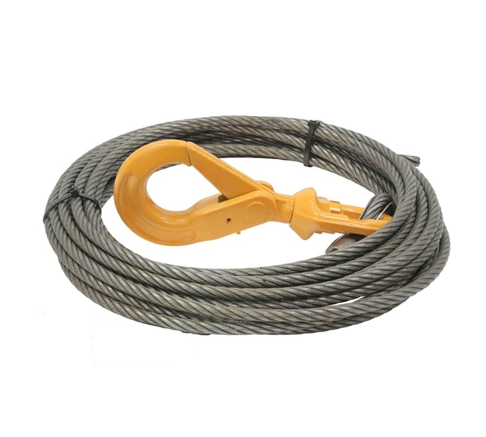 Mytee Products Câble de treuil embouti de 0,95 cm x 30,5 m avec crochet pivotant autobloquant – Corde de treuil à noyau en acier robuste de 9,3 kg pour dépanneuse, remorquage, enroulement arrière,
