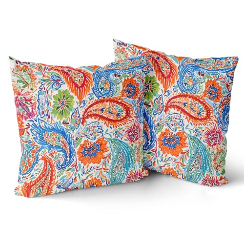 Giwawa Paisley Pillow Covers 18x18 Inch Set of 2 Blue Green Orange Throw Pillow Covers Paisley Floral Decorative Cushion Covers Multicolor Boho Pillow Cases for Bed Couch