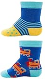 Fröhlich bunte Kindersöckchen im Doppelpack in Blau, Gelb, Türkis und Rot Tönen im GRAZIELA Design, aus weicher Baumwollmischung, mit einem breiten Komfortbündchen für den optimalen Sitz von dem deutschen Unternehmen EWERS Strümpfe mit dem Lizenz Design by GRAZIELA..  Modell: 205059 