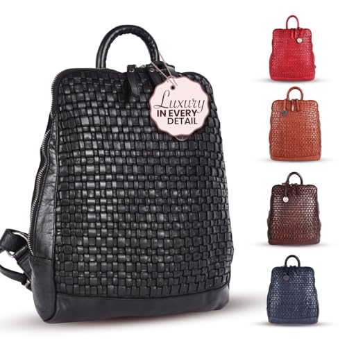 VILENCA HOLLAND 12.5 Inch Genuine Leather Backpack for Women and Men, Black Leather Backpack with Adjustable Shoulder Strap