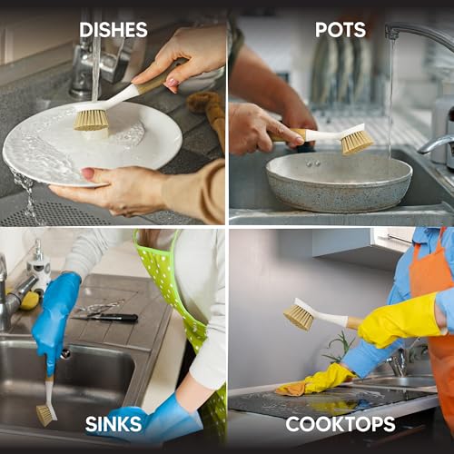 Image of HIC Kitchen Dish Scrubbing Brush, Bamboo with Non-Scratch Bristles