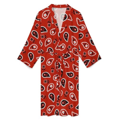Red Paisley Bandana Mens Robe Long-sleeve Spa Bathrobe Lightweight Nightgown Sleepwear for Shower Bath3