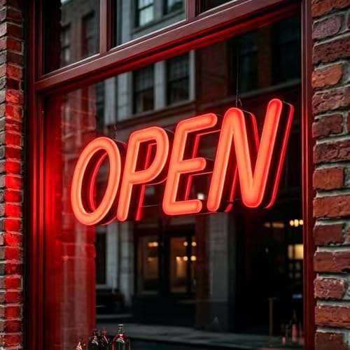18in RED Opti Neon LED OPEN Sign for Business, Injection Molded, Flash and Speed Adjustable, 12V less than 10W, Easy to Install, Indoor Use Only