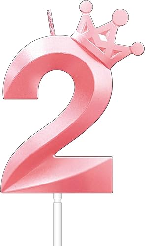 3,15 pulgadas rosa 2 cumpleaños vela cumpleaños velas 3D corona diseñada