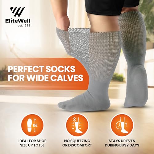Wide Calf Socks, Women and Men's Wide Socks, Extra Wide Socks, Diabetic Socks for Men and Women, Loose Fit Socks - 3 Pairs3