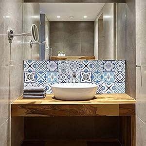 Vinilos Pared Cocina Estilo Boho Blanco Azul Vinilo Adhesivo Cenefas Adhesivas Baño Cocina Azulejos Decorativos…