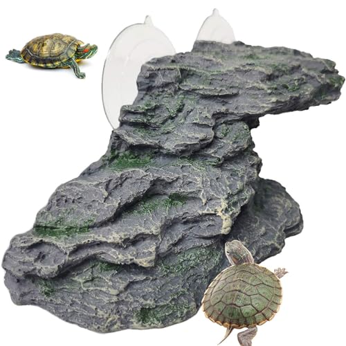 kathson Turtle Basking Platform Baby Tortoise Climbing Ramp Shale Reptiles Dock Resting Terrace Stone Aquarium Ornament Rock Landscaping Decoration for Frogs Newts (Medium Size:8.2”Lx3.3”Wx3.1”H) by kathson - Used condition - US$15.63