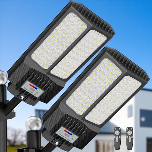 XCQMHF Solar Lights Outdoor Waterproof - 9000W Dusk to Dawn Solar Street Lights with Remote Motion Sensor 3 Modes for Yard Driveway Garage Garden Barn (2Pack)