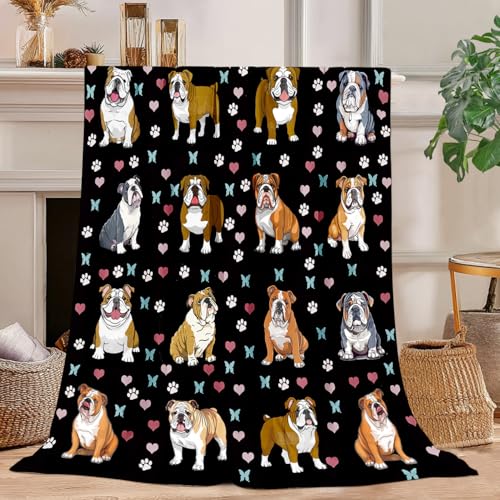 English Bulldog Blanket Bulldog Throw Blanket Soft Plush Flannel Fleece Bedding Bulldogs Gifts for Boys Girls Men Women Lovers Stuff for Couch Sofa Bed Room Decor 40"X50"